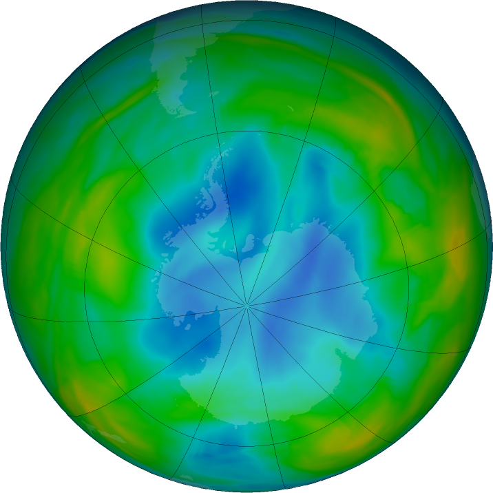 Antarctic ozone map for 25 June 2018